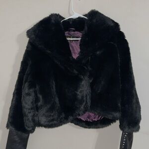 Baby Phat Vintage Y2K Fur Mink Cropped Coat Rhinestone Stud Leather Wrist Cuffs